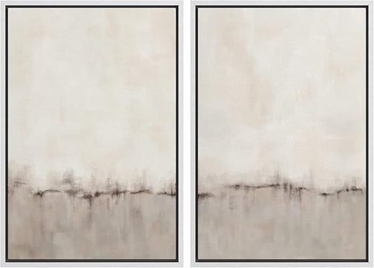 MUDECOR Framed Canvas Print Wall Art Set Watercolor Pastel Duotone Tan Landscape Abstract Shapes Illustrations Modern Art Decorative Contemporary for Living Room, Bedroom, Office - 24"x36"x2 White