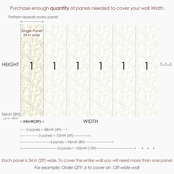 Modern Boho Leaves Wallpaper | Removable Self Adhesive Minimalistic Wallpaper | Neutral Floral Peel and Stick Wallpaper (1 roll 24" W x 84" H)