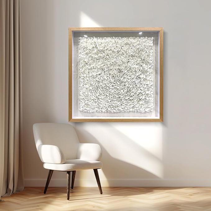 BrightA Minimalist 3D Wall Art Large Wall Art Artwork for Walls White Textured Wall Sculpture with Embossed Patterns Modern Abstract Artwork for Living Room Office Decor 31.5"x31.5"