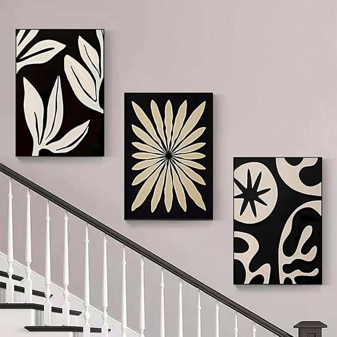 ARTFEB Large Framed Wall Art Set, Black and White Canvas Art Wall Decor, Abstract Nature Wall Pictures Prints, Modern Paintings Wall Art for Living Room, Bedroom