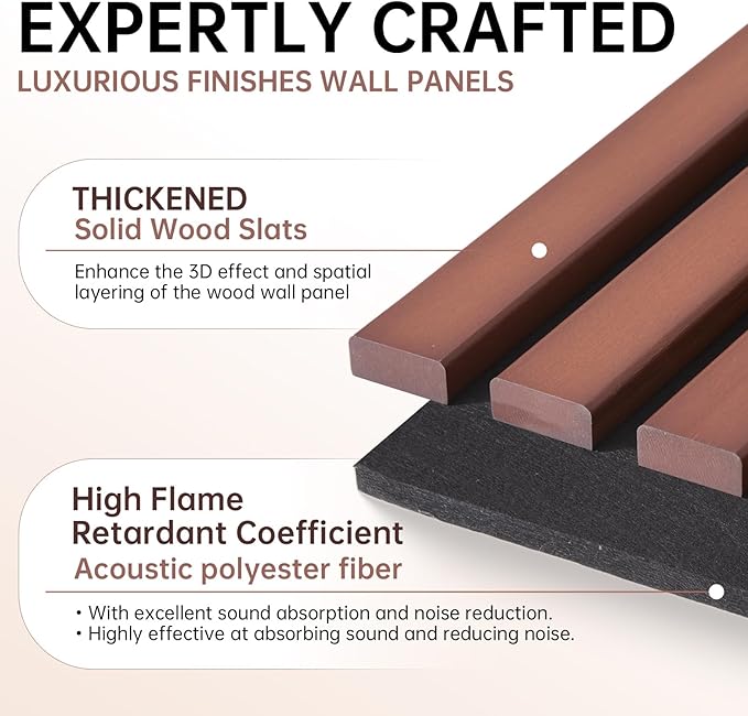NAVREX 2 Solid Wood Slat Acoustic Panels for Wall and Ceiling - 3D Fluted Sound Absorbing Panel in Walnut Finish, Soundproof Wall Panels for Home Theater, Office & Bedroom Decoration with Flame Retardant Sound-absorbing Cotton (47.2 * 23.6in)