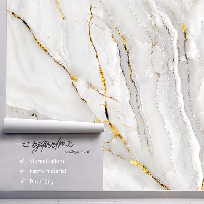 -Gold Marble Fabric Wallpaper Abstract Texture Mural Living Room 100" x 65" (Not Peel and Stick)