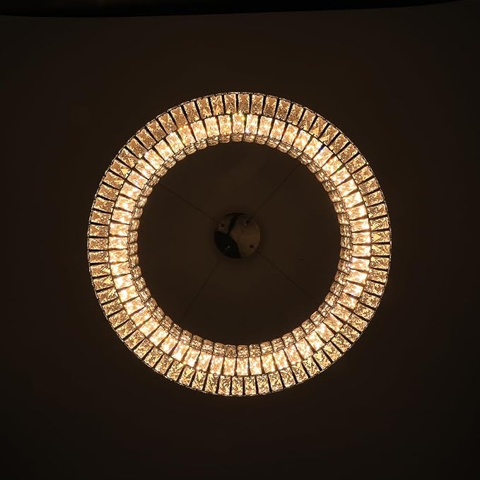 47.5in Large Ring Chandelier Round Crystal Chandelie for Living Room Led Dimmable Ring Pendant Light Ceiling Lighting 2700k-6000k