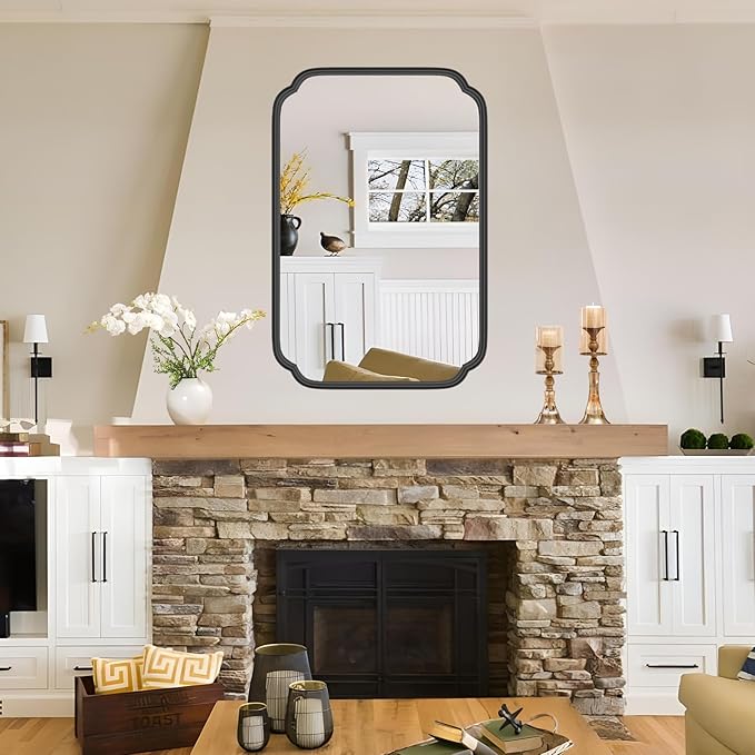 Black Bathroom Mirror for Over Sink 20" x 30" Modern Rounded Rectangle Bathroom Vanity Mirror with Metal Framed Wall Mounted Decorative Mirror (Horizontal/Vertical)