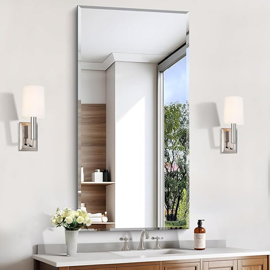 KOCUUY Beveled Mirror, 24x48 Inch Frameless Bathroom Mirror for Over Sink, Upgraded Shatterproof Beveled Unframed Design Mirror for Bathroom, Bedroom, Hang Horizontal/Vertical
