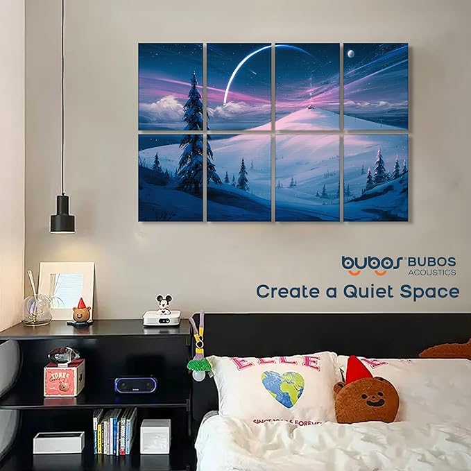 BUBOS 8 Pack Art Acoustic Panels Soundproof Wall Panel,47.2X31.4 Inches Sound Absorbing Panel,Self-Adhesive Decorative Acoustical Wall Panels, Acoustic Treatment for Ceiling Home Office（Snow 03）