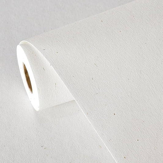 Matte White Grasscloth Textured Wallpaper Natural&Neutral&Handmade Style Thick Peel and Stick Removable for Bedroom,Office,Cabinet(16.5”x236.2”) (Herbaceous Plant&Gold Powder) M11