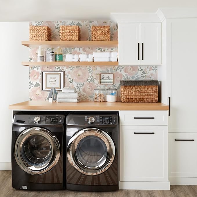 Orainege Peel and Stick Wallpaper Floral Wallpaper 17.3in x118.1in Floral Contact Paper Peony Self Adhesive Removable Wall Paper for Cabinets Walls Shelf Liner, Light Pink