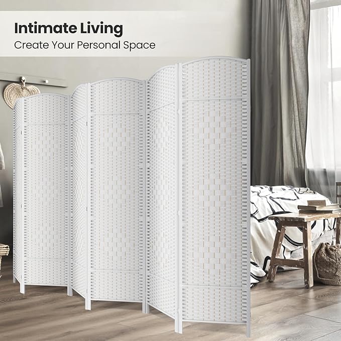 6 Panel Room Divider,6Ft Folding Privacy Screen,Tall - Extra Wide Foldable Panel Partition Wall Divider with Diamond Double-Weaved Hand-Woven Design Room Screen Divider