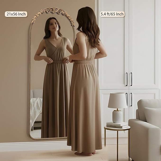 Large Gold Floor Mirror: 56"x 21" Vintage Full Length Mirror - Traditional Ornate Baroque Antique Body Mirrors for Bedroom/Cloakroom/Entryway/Hallway/Wall - Home Decor for Living Room