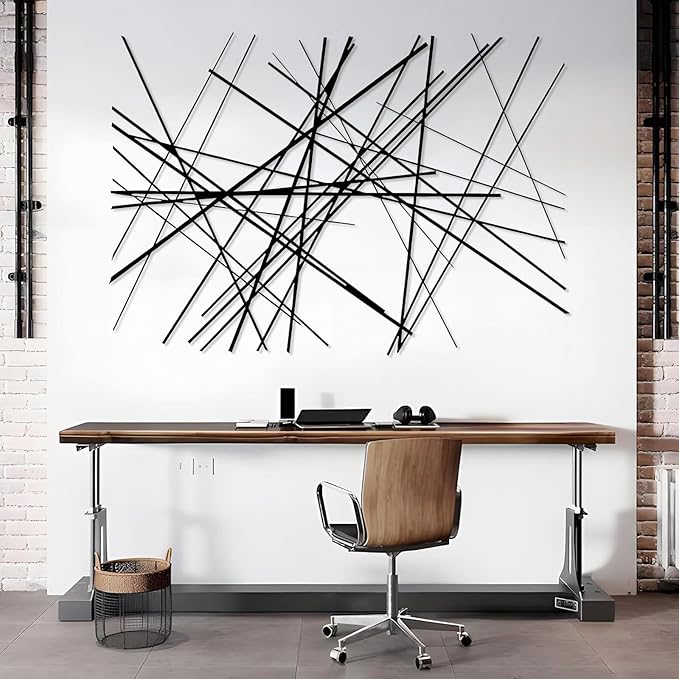 Abstract Metal Wall Art, Modern Wall Decor, Large Wall Sculpture, Abstract Line Wall Art, Modern Luxury Wall Decor, Large Contemporary Metal Sculpture, Office Home Decor (Silver, 17"x24"|42x60cm)
