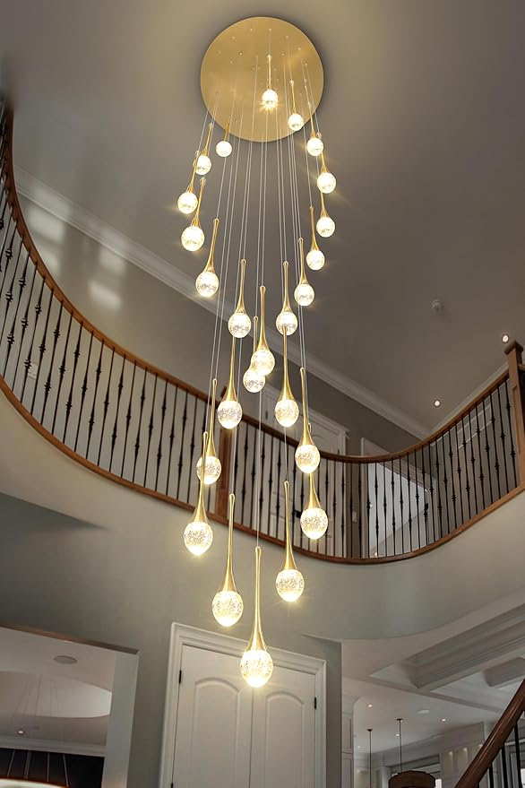 Modern Crystal Chandelier 25-Lights Raindrop Chandeliers LED Dimmable High Ceiling Pendant Light Gold Large Chadnelier for Foyer Entrance Living Room