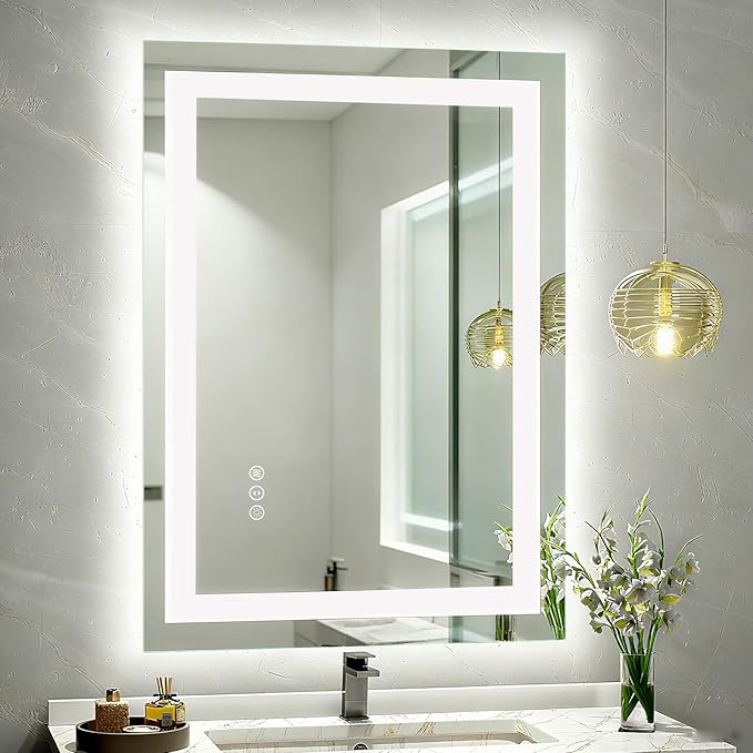 26x32 LED Mirror for Bathroom, Lighted Vanity Mirror for Wall, Dimmable, Anti-Fog, Shatter-Proof, ETL Listed (Front Lights + Backlit)