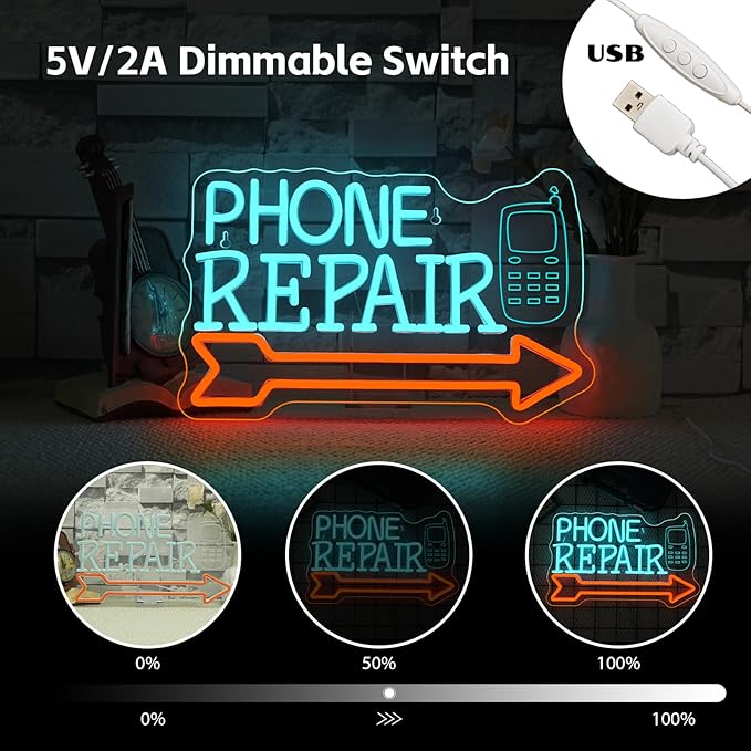 Looklight Phone Repair Neon Sign Arrow Neon Lights for Wall Decor Blue Orange Led Lights for Mobile Phone Repair Shop Business Cellphone Repair Shop Decorations