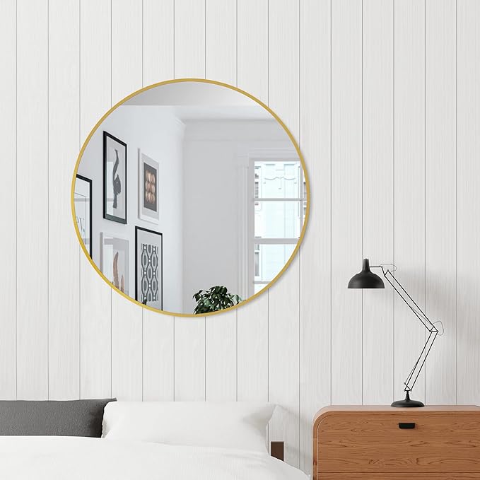 Bathroom Mirrors for Wall,Gold Frame Mirror,26'' Round Circle Mirror for Entryway Bedroom Vanity(26'',Gold)