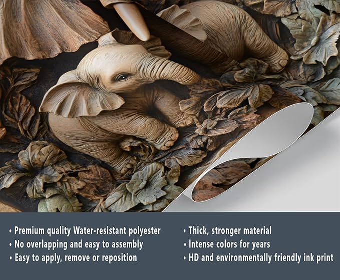 African Elephants Mural Wallpaper, Greek Reliefs Murals, Butterflies Flowers Murals Wallpaper for Living Room Bedroom Home Decor Mural - 169.3" W x 118.24" H (Not Peel Stick)
