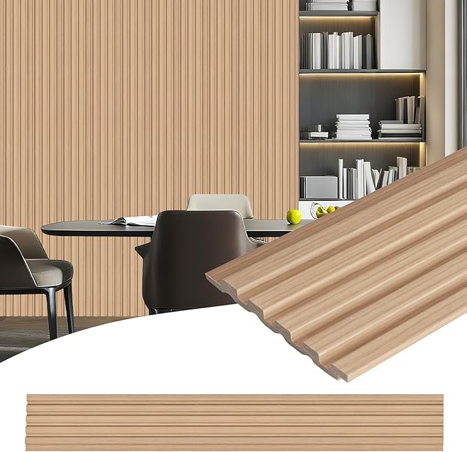 8-Pack 3D Slat Wall Panels — Soundproof Faux Wood Wall Panels for Interior Décor, 48.2" x 6.3", Modern Wall Cladding for Living Room, Bedroom, Office — Oak Finish