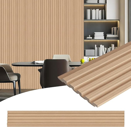8-Pack 3D Slat Wall Panels — Soundproof Faux Wood Wall Panels for Interior Décor, 48.2" x 6.3", Modern Wall Cladding for Living Room, Bedroom, Office — Oak Finish