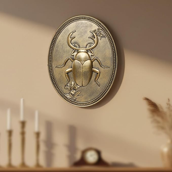 Newinhome Vintage Beetle Wall Sculpture, Antique Wall Decor, Ladybug Wall Decor, Hanging Decoration with Embossed Beetle Design, Vintage Decor for Living Room Bedroom and Hallway, Housewarming Gift