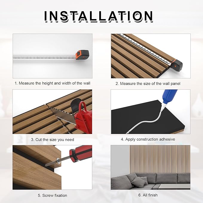 NeatiEase Wood Panels for Wall, 4-Piece 96" x 12.6" Soundproof Wood Slat Wall Panel for Interior Wall Decor Noise Cancelling, Wood Acoustic Wall Panels, Sound Absorbing Panel (Rustic Walnut)