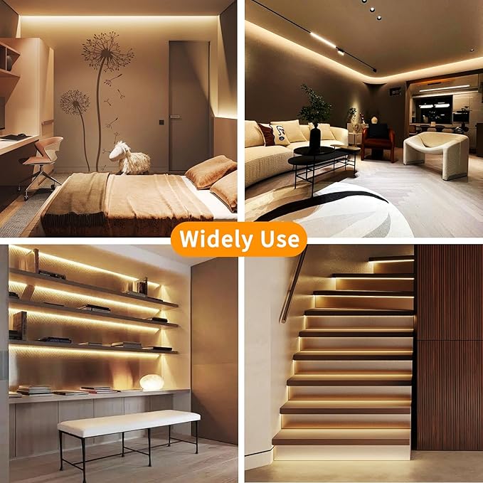 COB LED Strip Lights 32.8ft,3000K DC 24V Dimmable Warm White Flexible LED Rope Lights for Bedroom,with Remote and app Control LED Lights Strip for Living Room, Shelf, Cabinet