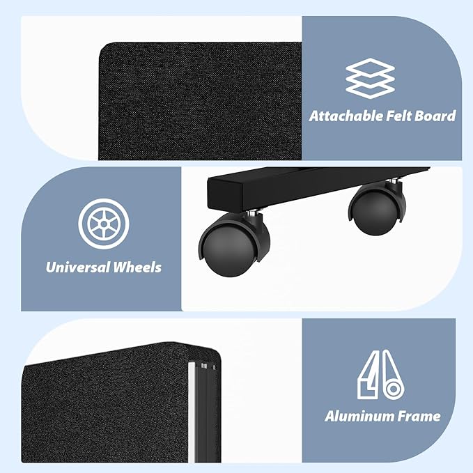 Acoustic Room Divider Privacy Panel with Wheels, 4 Panel Soundproof Room Divider (Aluminum Frame) for Room Partition, Folding Room Dividers Separation Office Cubicle Wall Sound Proof Partition Divider