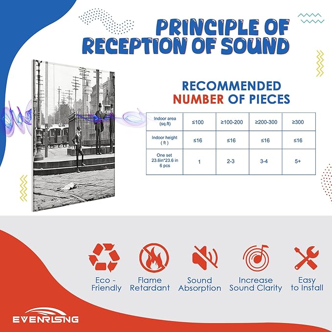 Acoustic Wall Panel 6 Pack, 23.6"x23.6"Decorative Art Soundproof Panel, Sound Absorb Self-Adhesive Panel, Acoustic Treatment for Studio, Home Theater, Office (Horsecar Opera 1890)