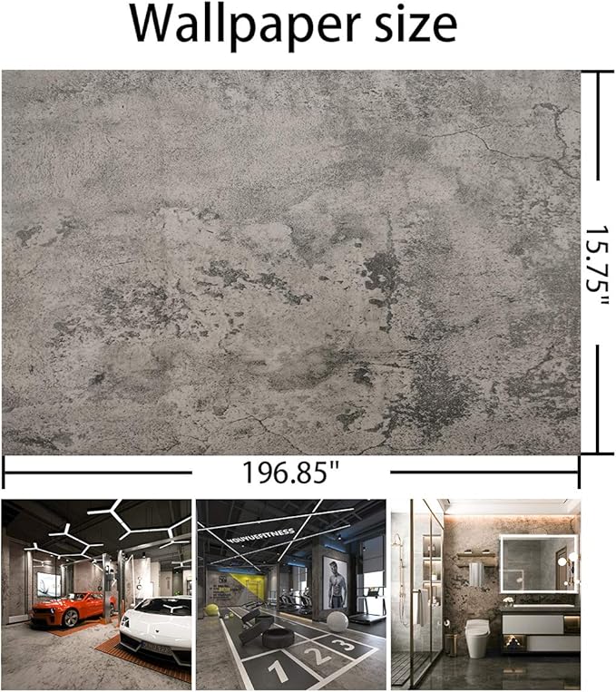 BAYYA Cement Grey Contact Paper Concrete Peel and Stick Wallpaper Industrial Style Self Adhesive Paper Waterproof Removable Decorative Paper Vinyl Film Furniture Stickers for Bathroom Kitchen Cabinets