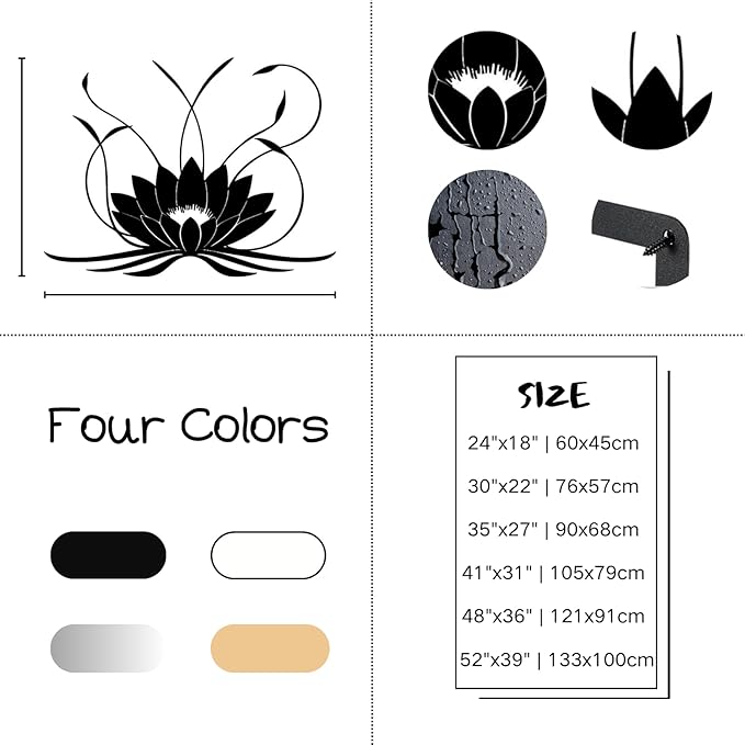 Lotus Flower Metal Wall Art, Boho Spiritual Wall Decor for Living Room (Silver, 35"x27" | 90x68cm)