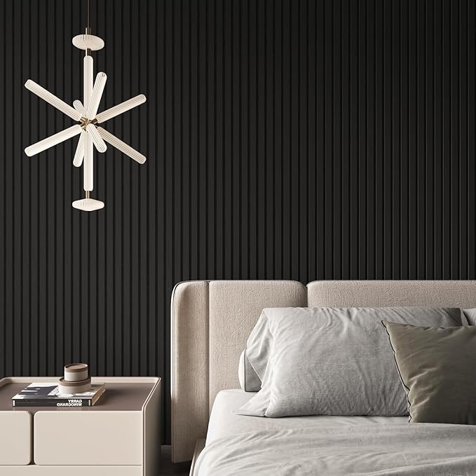 2 Panel Wood Slat Acoustic Panel 48" x24" for Sound Absorbing, Soundproof Wood Slat Panel Cover 16 Sq.Ft, 3D Fluted Sound Absorbing Paneling for Wall Decor, Living Room, Bedroom, Black Wood