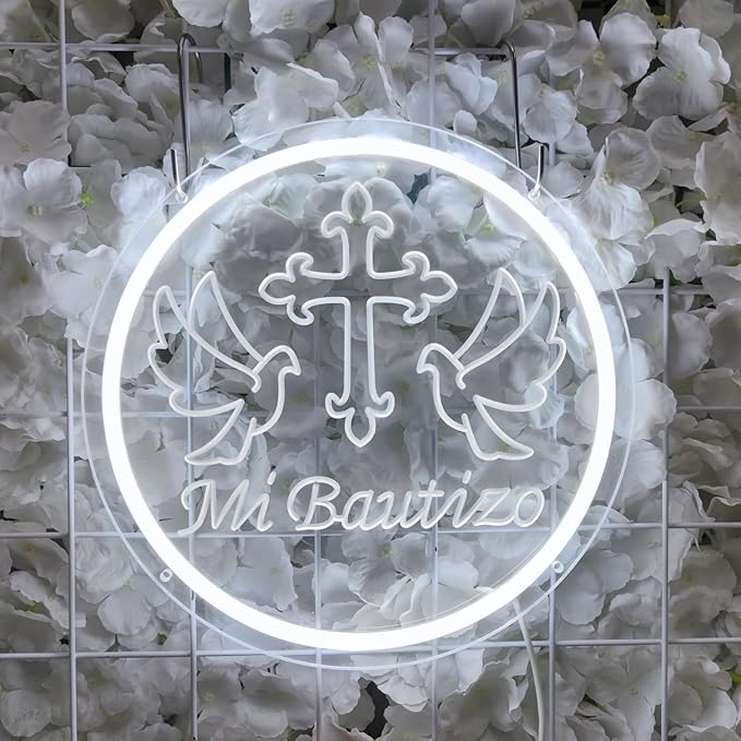 Mi Bautizo Neon Signs for Baptism Decorations, Recuerdos de Bautizo Led Lights Sign for Birthday Party Decor, Para Niño Niña, Room, Bedroom, Garden, Christmas, INSNEnN, 13 * 13 Inches