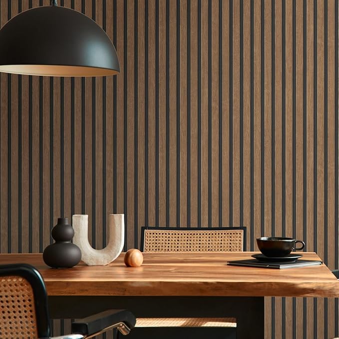 A.S. Création Wallpaper Wood Panels - Brown, Black - Striped Wood Wallpaper 395.99in x 27.56in Made in Germany - 391098