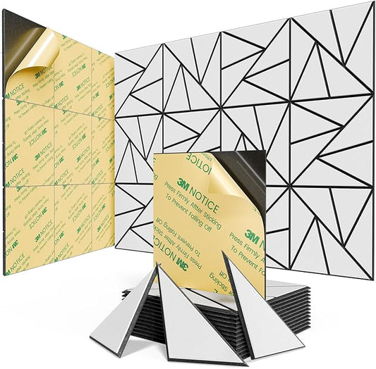 12 pack Acoustic Panels With Self-Adhesive, 12"X 12"X 0.4"Sound Proof Foam Panels, Sound Panels High Density, Soundproof Wall Panels for Home Studio Office- BlackBase + WhiteFace V1