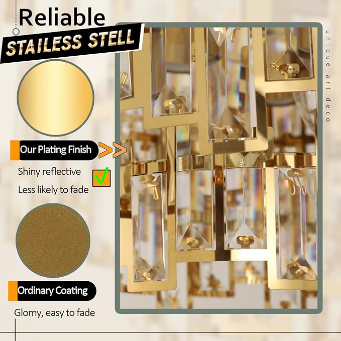 Modern Crystal Chandelier Gold Round Chandelier for Dining Room 10 Light Ceiling Pendant Light Fixture Luxury Gold Hanging Lighting for Bedroom Living Room