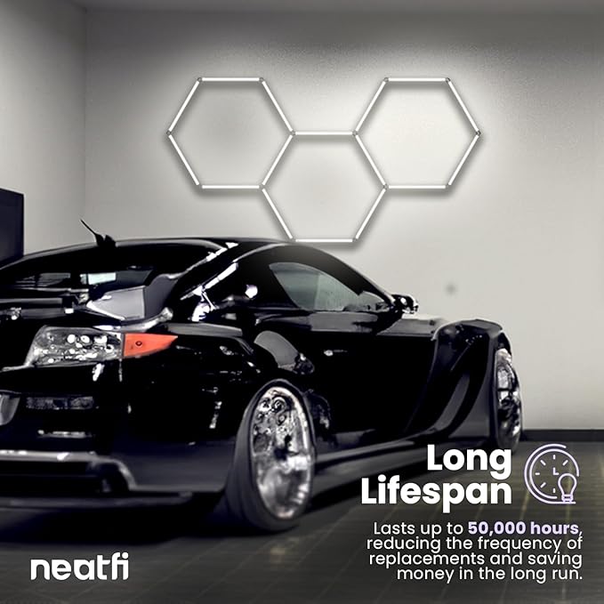 Neatfi LED Hexagon Garage Lights, 9,000 Lumens, 6500K, 90W, Hexagon Lights for Garage, Car Detailing, Auto Shops, Barber Shop, Basements, Warehouses, Beauty Salon, & Gyms (Cool White, 3 Hex)