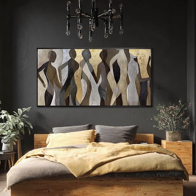 Artexist Figure Wood Wall Decor Neutral Wall Art Modern Poster Printing 24"x48" Picture for Bedroom Hanging Art for Dining Room Area