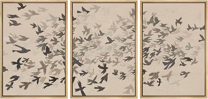 MUDECOR Framed Wall Art Print Set Minimalist Subtle Birds in Motion Illustrations Modern Art Boho Decorative Colorful Chic for Living Room, Bedroom, Office - 16"x24"x3 Natural