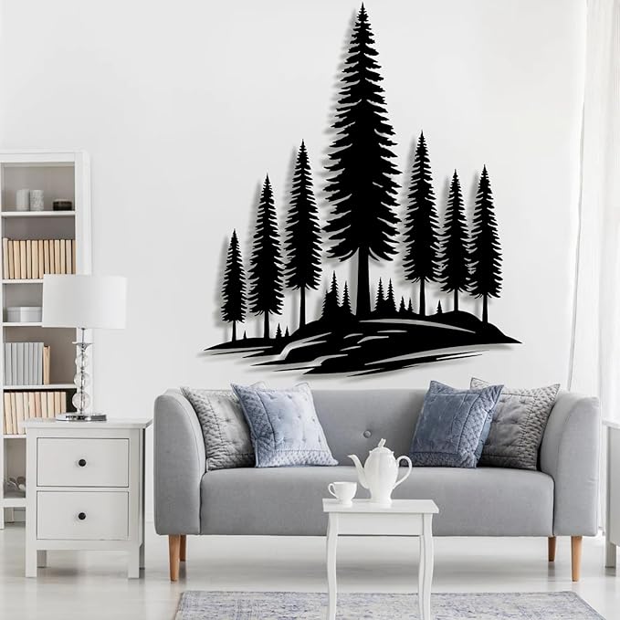lunwall Metal Pine Tree Wall Art, Metal Forest Wall Art, Pine Branch Wall Decor, Christmas Tree Wall Decor, Forest Wall Hanging, Nature Lover Gift (Style 6, 18" H x 15" W / 46 x 39 cm)