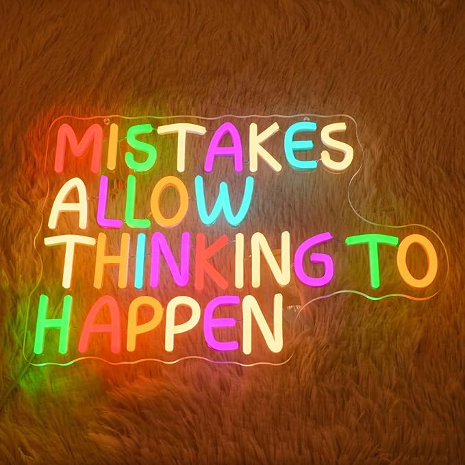 Mistakes Allow Thinking To Happen Neon Sign for Classroom Office Neon Light Colorful Letter Neon Light Sign Sayings Led Neon Lights for Office Classroom Bedroom Library Decoration