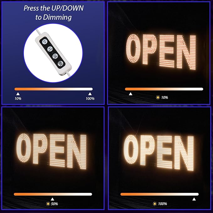 LED Open Sign for Business, 30"x10" Dimmable Brightness Large Electric Light Up Sign, Hanging Installation for Store Restaurant Office Bar Hotel Salon (white)