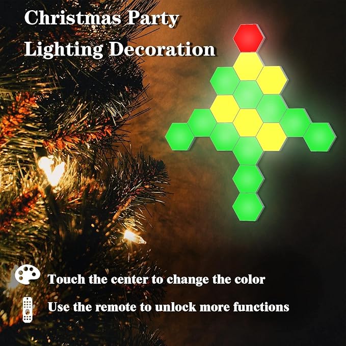 10 Pack Hexagon Light Panels - Smart RGB Hexagon LED Lights Wall Lights Remote Control Lights for Lving Room, Bedrooms, DIY Lovers, Gifts, Gaming Room, Kids