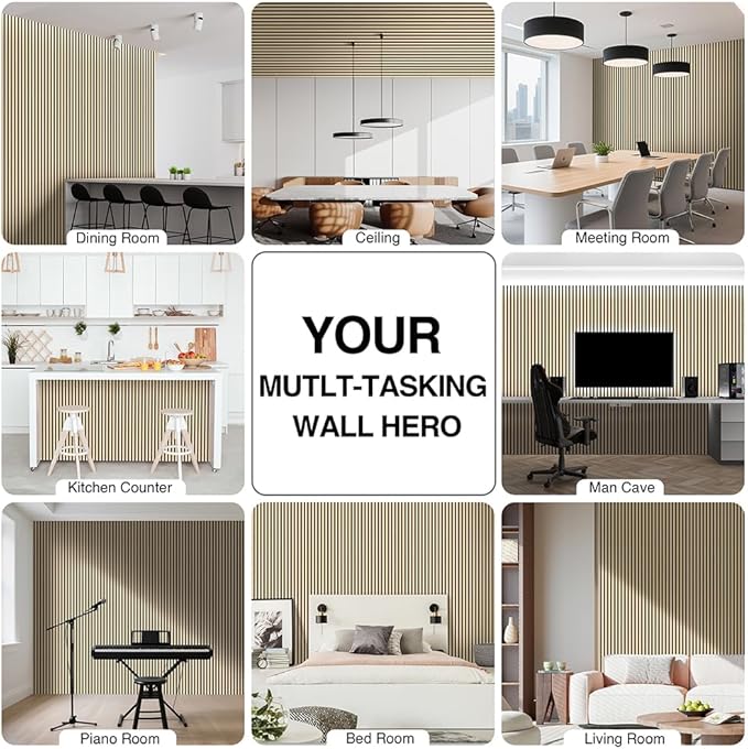 2-Pack Wood Slat Wall Panel 47.2"x23.6" (15.5 sq ft)|Soundproof and Acoustic Wall Panels for Interior Decor|Wood Panels for Wall and Ceiling for Office,Home Theater & Living Room Oak#13