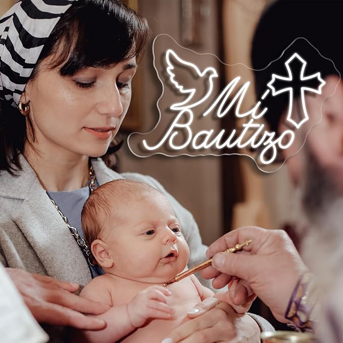 Mi Bautizo Neon Sign for Baptism Decorations Wall Decor,Mi Bautizo 21.6 * 14 inches Led Neon Sign,Mi Bautizo Sign Perfect For Children's Birthday Decoration,Baptism Party,Bedroom,Garden,Birthday Party,Christmas,INSNEnN