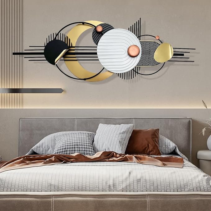Metal Wall Art, Black and White Gold Wall Sculptures, Minimalist Geometric Decor, 3D Large 59"*21” Wall Art for Living Room Bedroom Bathroom Study Modern Wall Decor, Home Hanging Wall Sculpture