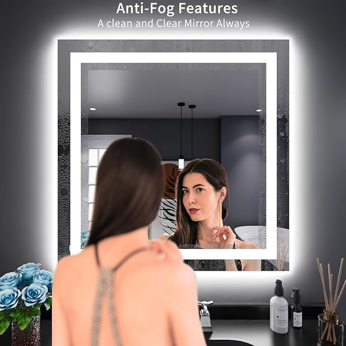 LOAAO 32"X32" LED Bathroom Mirror with Lights, Anti-Fog, Dimmable, Backlit + Front Lit, Lighted Bathroom Vanity Mirror for Wall, Memory Function, Tempered Glass, Shatter-Proof, ETL Listed