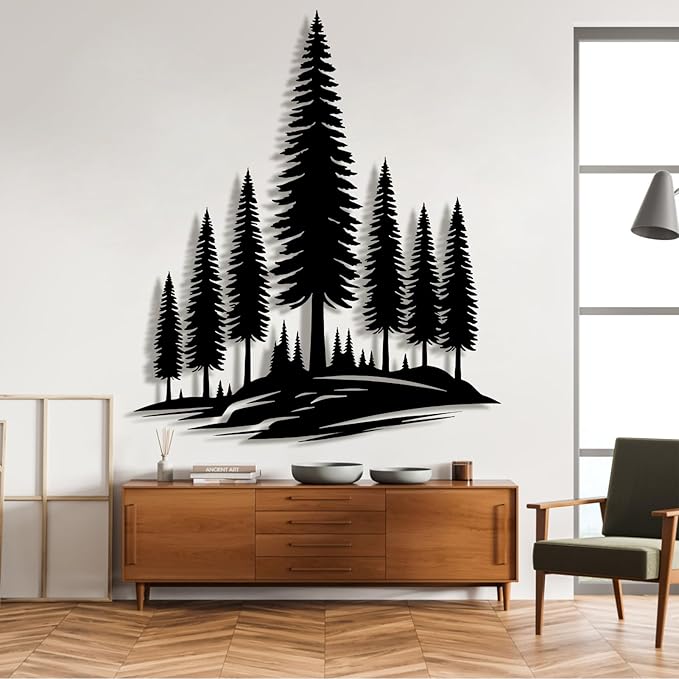 lunwall Metal Pine Tree Wall Art, Metal Forest Wall Art, Pine Branch Wall Decor, Christmas Tree Wall Decor, Forest Wall Hanging, Nature Lover Gift (Style 6, 38" H x 32" W / 96 x 82 cm)