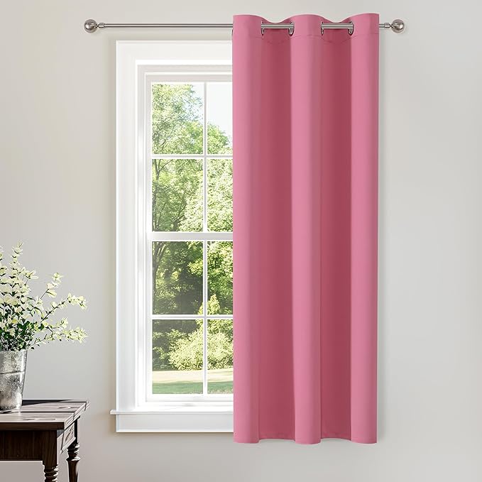 ChrisDowa Grommet Blackout Curtains for Bedroom - Thermal Insulated Room Darkening Curtains for Living Room (1 Panel Set, Pink, 42W x 63L)