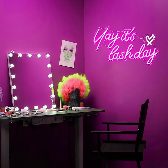 Kavaas Yay It's Lash Day Neon Sign - Lash Neon Sign for Lash Room Decor | Lash LED Light Sign for Lash Salon, Beauty Room, Nails Hair Bar - Great Gifts for Lash Techs Girls, Christmas, Birthday