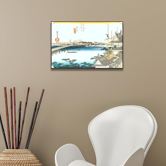 OKRA Utagawa Hiroshige Canvas Wall Art - Yoshida Poster - Hiroshige Woodblock Paintings Asian Print Animals Nature Landscape Art Traditional Japanese Wall Decor Unframed