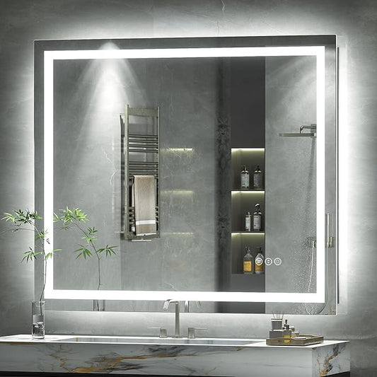 40 x 38 LED Bathroom Mirror for Vanity, Rectangle Lighted Vanity Mirrors with Lights, Dimmable, Anti-Fog, Shatter-Proof, ETL Listed (Front Lighted + Backlit)